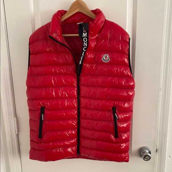 Moncler Red Quilted Puffer Vest with Stand-Up Collar